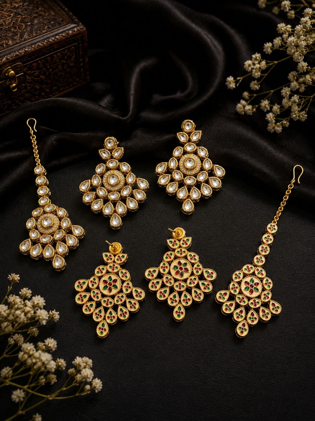 Dubi Kundan Earrings Bindia Back Meena Kari Work